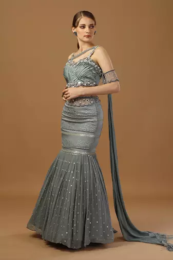 Grey Georgette Sequin Embroidered Lehenga 