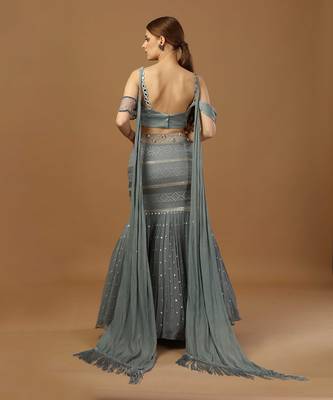 Grey Georgette Sequin Embroidered Lehenga  4