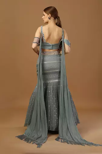 Grey Georgette Sequin Embroidered Lehenga 