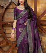 PURPLE WOVEN KANJIVARAM SILK SAREE WITH BLOUSE PIECE