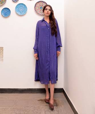 Neelambar zari textured shirt dress 1