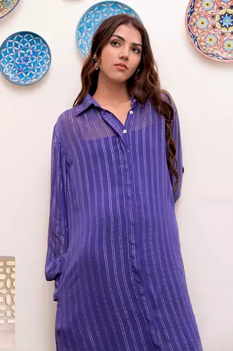 Neelambar zari textured shirt dress