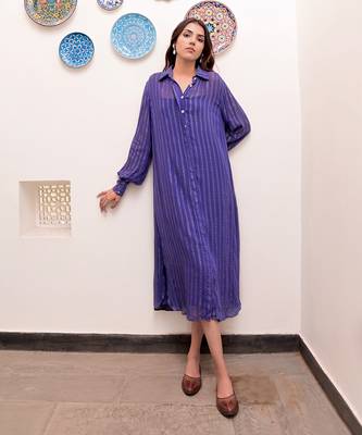Neelambar zari textured shirt dress 3