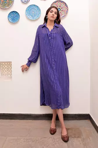 Neelambar zari textured shirt dress