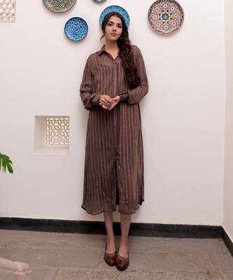 Gulkand zari textured shirt dress 1