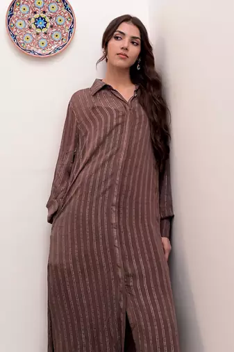 Gulkand zari textured shirt dress