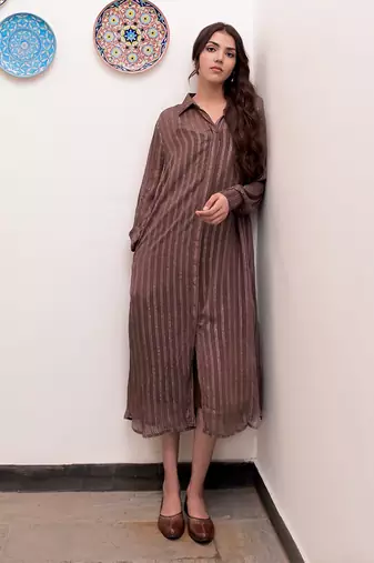 Gulkand zari textured shirt dress