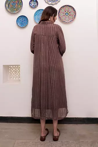 Gulkand zari textured shirt dress