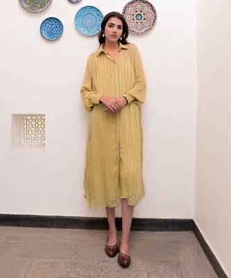 Pistavi  zari textured shirt dress 1