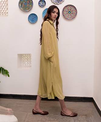 Pistavi  zari textured shirt dress 3