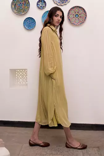 Pistavi  zari textured shirt dress