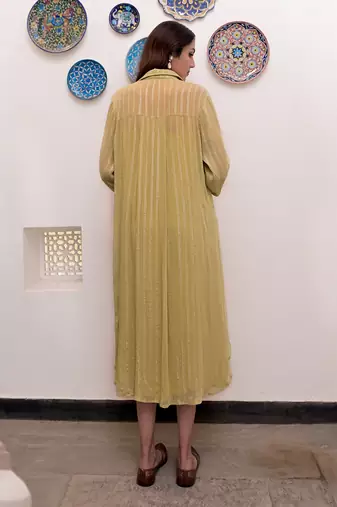 Pistavi  zari textured shirt dress