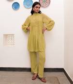 Pistavi zari textured kurti set