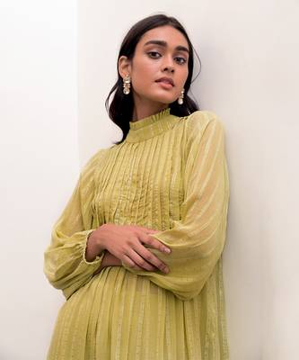 Pistavi zari textured kurti set 2