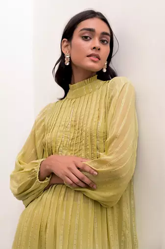 Pistavi zari textured kurti set