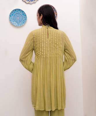 Pistavi zari textured kurti set 4