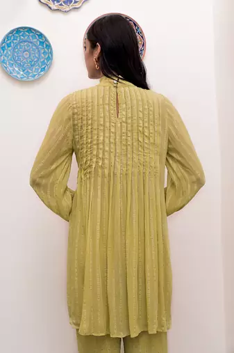 Pistavi zari textured kurti set