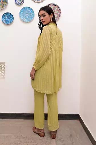 Pistavi zari textured kurti set