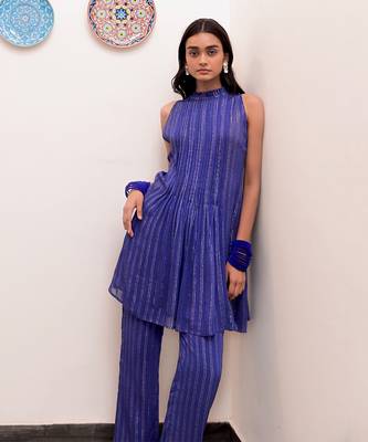 Neelambar zari textured kurti set 3
