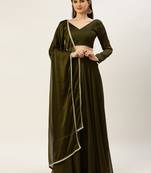 Mehendi Color Rangoli Silk with Plain & Lace Border Lehenga Choli