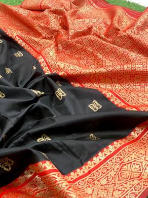 BLACK WOVEN Faux Faux Kanjivaram SILK SAREE WITH BLOUSE PIECE 4