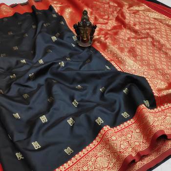 BLACK WOVEN Faux Faux Kanjivaram SILK SAREE WITH BLOUSE PIECE 5