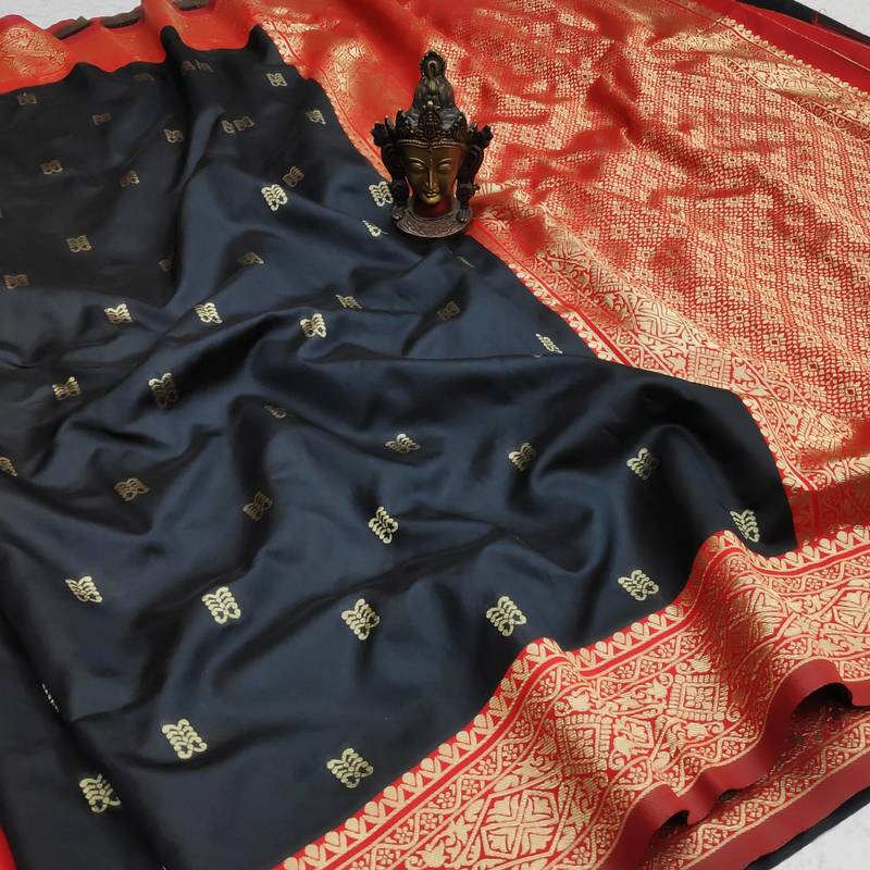 BLACK WOVEN Faux Faux Kanjivaram SILK SAREE WITH BLOUSE PIECE