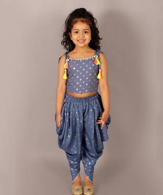 Fusion fair girls blue crop top with dhoti 1