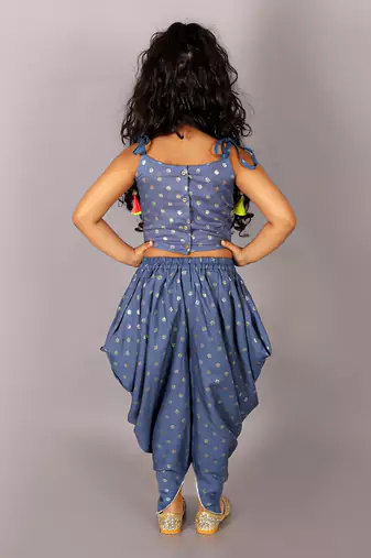 Fusion fair girls blue crop top with dhoti