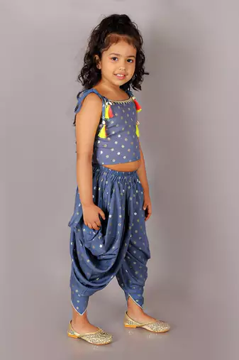 Fusion fair girls blue crop top with dhoti