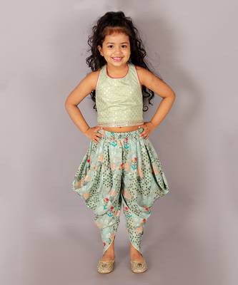 Fusion fair girls green crop top with dhoti 1