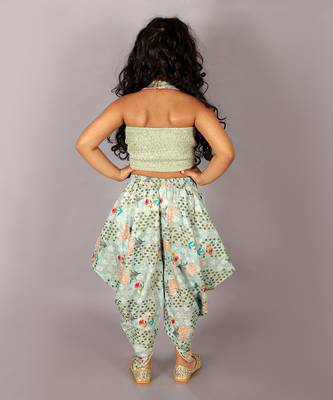 Fusion fair girls green crop top with dhoti 2