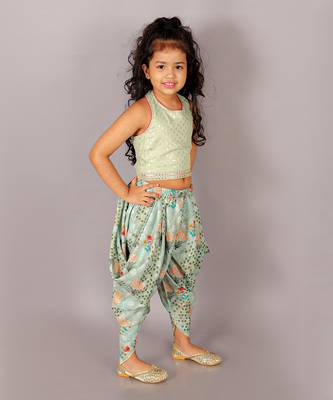 Fusion fair girls green crop top with dhoti 3