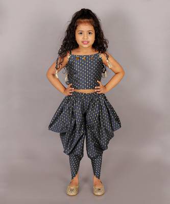 Fusion fair girls navy crop top with dhoti 1