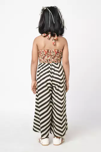 Chromatic fusion girls black & white stripe jumpsuit