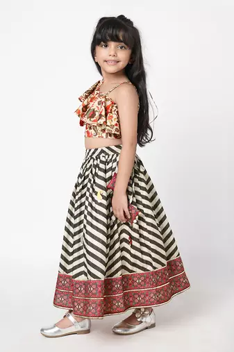 Chromatic fusion girls black & white stripe lehanga choli