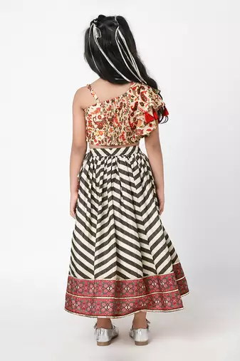 Chromatic fusion girls black & white stripe lehanga choli