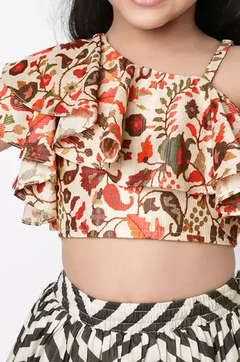 Chromatic fusion girls black & white stripe lehanga choli