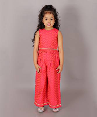 Folklore girls pink and red crop top with pant 1