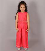 Folklore girls pink and red crop top with pant