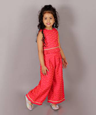 Folklore girls pink and red crop top with pant 2