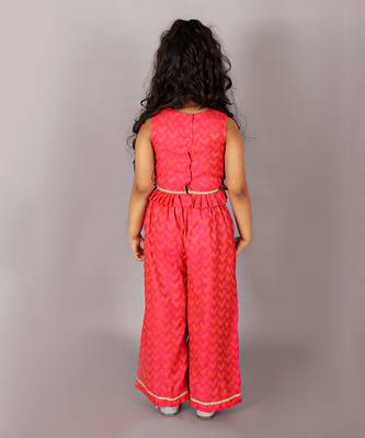 Folklore girls pink and red crop top with pant 3