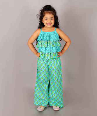 Folklore girls green crop top with pant 1