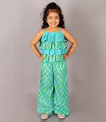 Folklore girls green crop top with pant