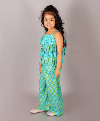Folklore girls green crop top with pant 2