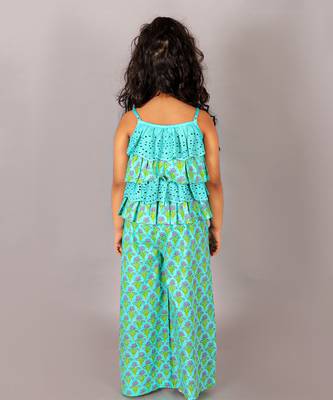Folklore girls green crop top with pant 3