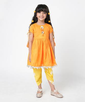 Khoochi poochi girls orange kurta with dhoti 1