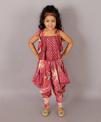 Fusion fair girls brick red crop top with dhoti 1