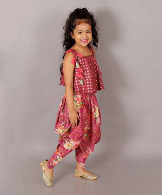Fusion fair girls brick red crop top with dhoti 2