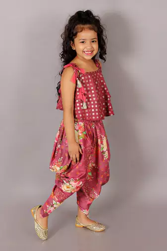 Fusion fair girls brick red crop top with dhoti
